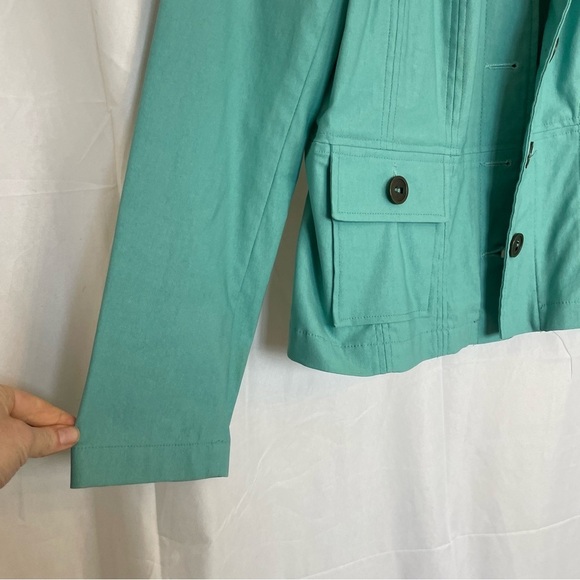 TRIBAL Women’s Teal Blue Fitted Utility Button Up Jacket Bronze Buttons Size‎ 10 - Picture 4 of 12